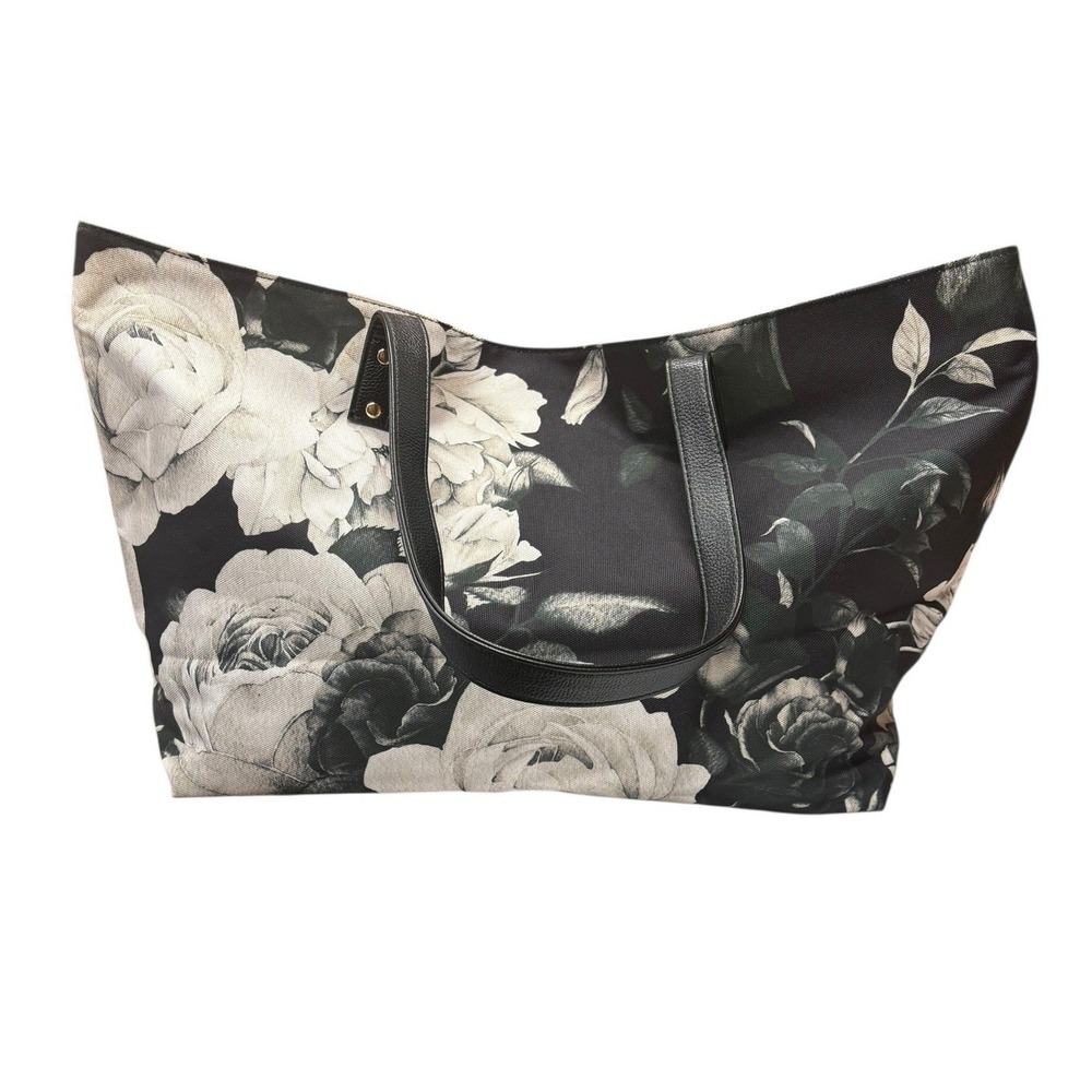 Lulu Dharma‎ Dark Floral Oversized Tote Bag Carryall Garden Everyday Travel